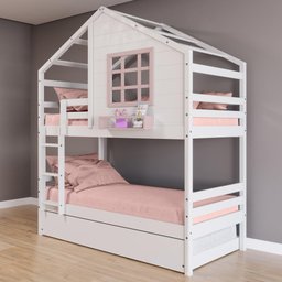 Treliche Casinha com Janela Madeira Maciça Branco/ Rosa Housin - 1