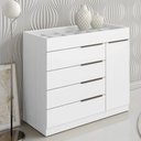 Ver imagem 1 de Cômoda Amel Quarto Solteiro 5 Gavetas 111cm MDP Puxador Plástico Branco Mpozenato