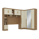 Ver imagem 2 de Guarda Roupa Modulado 3 Peças 9 Portas 5 Gavetas com Espelho e Cabeceira 100% MDF Smart Cinamomo/Off