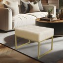 Ver imagem 2 de Puff Lisa Linho Bege Base Metálica Industrial Dourado - Pallazio