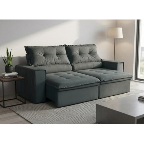 Sofá Luna 4 Lugares Retrátil Reclinável Veludo Luxo 2,20m