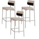 Ver imagem 1 de Kit 03 Banquetas Alta Bar Cozinha Sala de Jantar Aço Branco Kaira C01 Linho Areia Courino Preto -