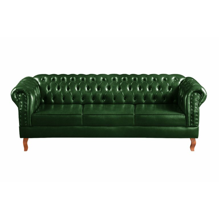 Sofá Dom Pedro Chesterfield 3 Lugares Decoração Sala Receção - Couríssimo Verde