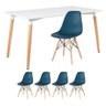 KIT - Mesa de jantar retangular Eames 80 x 140 cm branco + 4 cadeiras Eiffel DSW Azul petróleo - 1