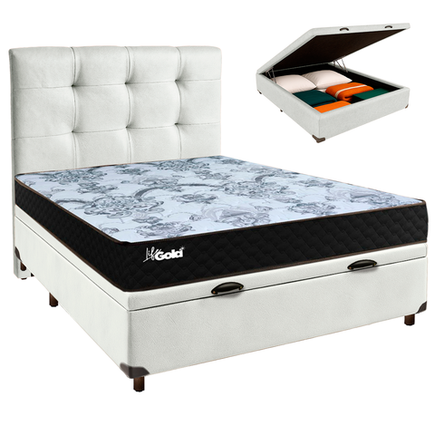 Cama + Bau Blindado e Colchão Molas Ensacadas Casal - Life Gold Paropas + Cabeceira