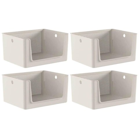 Kit 4 Cestos Organizadores Telado Abertura Frontal 16l Bege Flow Banheiro Lavanderia