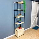 Ver imagem 2 de Estante Style de Ferro e Madeira Slim 6 Prateleiras Industrial com 1 Gaveteiro Natural e Preto