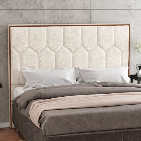 Cabeceira para Cama Box Casal 145cm Stan Bouclé Off White - Sallar Home