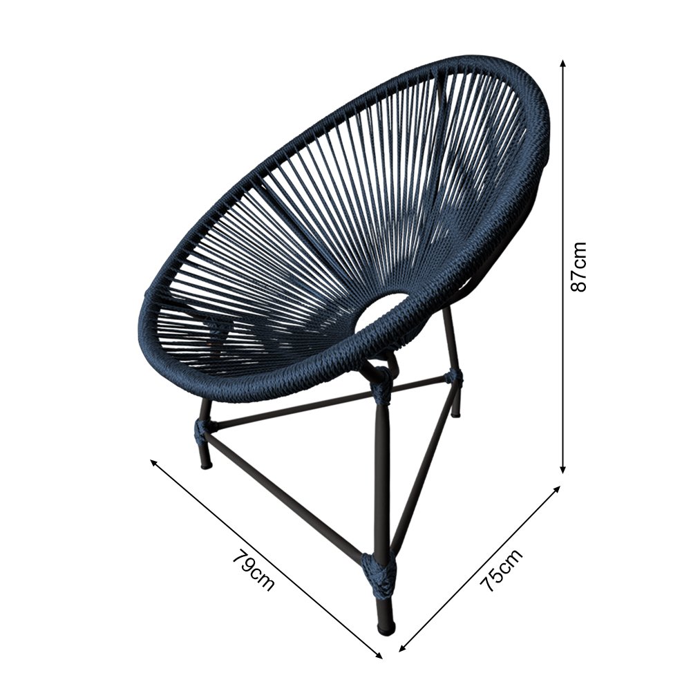 Cadeira Acapulco Alumínio Preto Corda Náutica Preto - 3