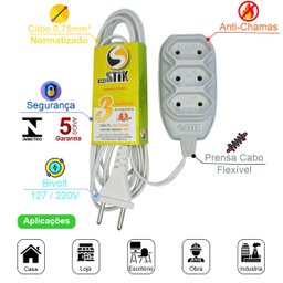 Extensão Elétrica 3 Metros Cabo 2x0,75 2p Certificada - 2