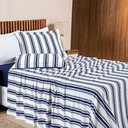 Ver imagem 3 de Jogo Cama Lençol Daily Queen Malha 100% Algodão Listrado 4 Peças - Azul Marinho