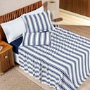 Ver imagem 1 de Jogo Cama Lençol Daily Queen Malha 100% Algodão Listrado 4 Peças - Azul Marinho