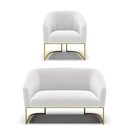 Ver imagem 1 de Sofá Namoradeira e Poltrona Base Industrial Dourado Stella Bouclê D03 - D'Rossi Cor Off White