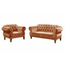Ver imagem 1 de Conjunto Duquesa Chesterfield Sofá 2 Lugares + 1 Poltrona Vintage - Veludo Terracota