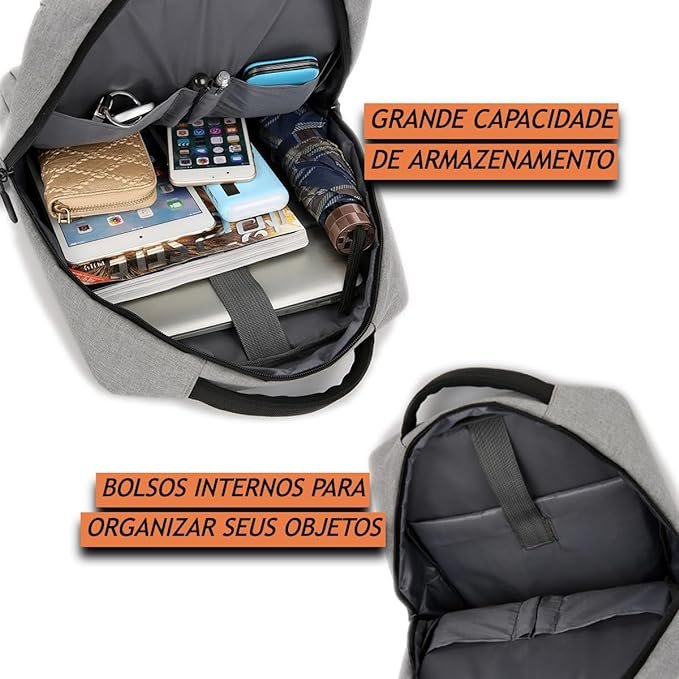 Mochila Executiva Cinza Impermeável Notebook 15.6 Cinza - 4