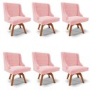 Ver imagem 1 de Kit 6 Cadeiras Estofadas Giratória para Sala de Jantar Lia Suede Rosa Bebê - Ibiza