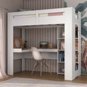 Ver imagem 1 de Cama Alta Multifuncional com Escrivaninha Penteadeira Yescasa Branco/Nogal