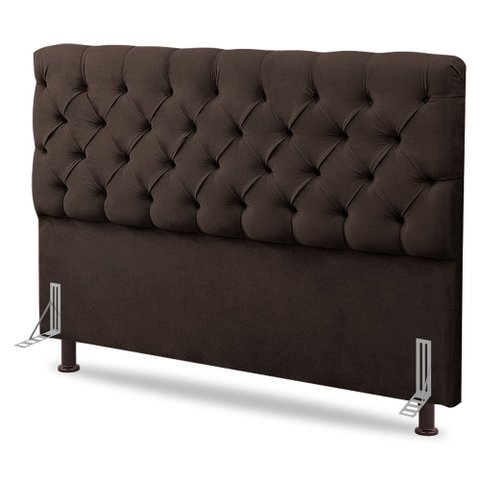 Cabeceira Cama Box Casal Queen Size Lylla 160cm Capitonê com Frame Sintético Marrom - Desk Design