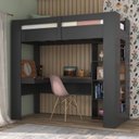 Ver imagem 1 de Cama Alta Multifuncional com Escrivaninha Penteadeira Yescasa Preto/Grafite/Nogal