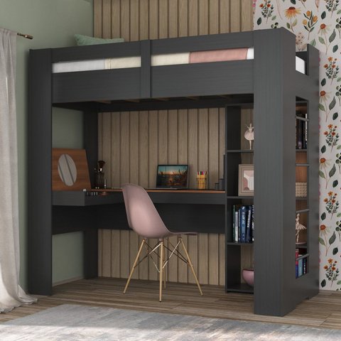 Cama Alta Multifuncional com Escrivaninha Penteadeira Yescasa