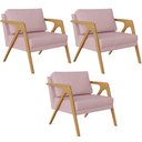Ver imagem 1 de Kit 3 Poltronas Decorativas para Sala Estar Pietra Estrutura de Madeira L02 Suede Rosê - Lyam