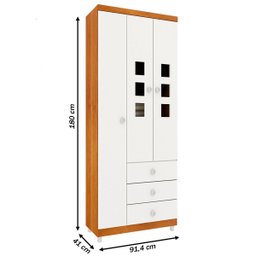 Guarda-Roupa de Bebê Sonic 3 Portas 3 Gavetas com Pés Cinamomo/Neve - Tcil Móveis - 4