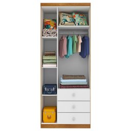 Guarda-Roupa de Bebê Sonic 3 Portas 3 Gavetas com Pés Cinamomo/Neve - Tcil Móveis - 3