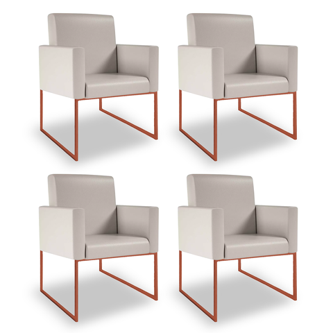 Kit 04 Poltronas Clínica Courino 3 Cores - Base Ferro Cobre - Bege