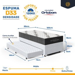 Cama Box com Colchao de Espuma D33 Ortobom Airtech 100 + Auxiliar de Espuma Unique Solteiro 88cm - 3