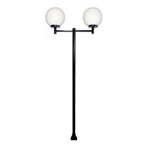 Poste Luminária Dupla Globo G Braço Reto Jardim Preto 200cm Ouro Minas L081OM