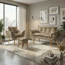 Ver imagem 1 de Kit Namoradeira Poltrona e Puff Decorativo para Sala Recepção Manicure Consultório Alice Suede