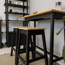 Banqueta Alta Moema 75Ax35Lx35P em Madeira Cubomob Preto e Mel - 1