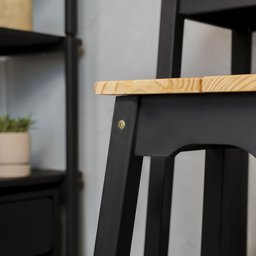 Banqueta Alta Moema 75Ax35Lx35P em Madeira Cubomob Preto e Mel - 3
