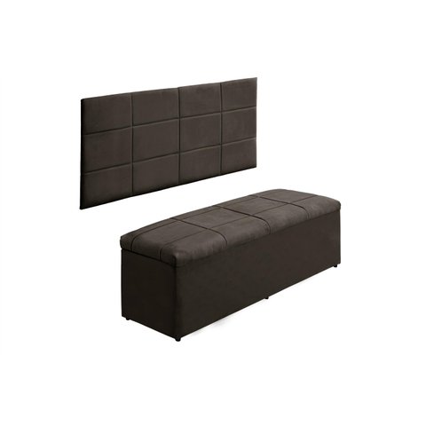 Kit Cabeceira e Calçadeira Raissa 158 cm Suede Marrom