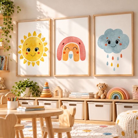 Kit 3 Quadros Decorativos Infantil Arco Iris NO9