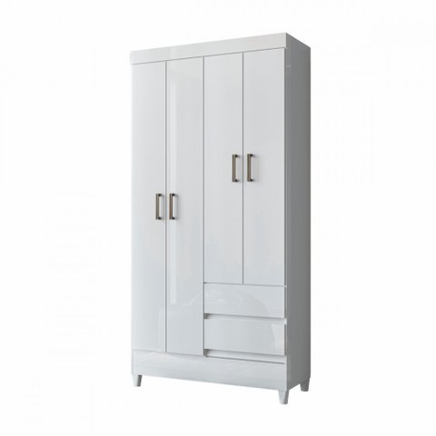 Guarda Roupa Solteiro com Pés 4 Portas 2 Gavetas Branco New Opção