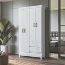Ver imagem 2 de Guarda Roupa Solteiro com Pés 4 Portas 2 Gavetas Branco New Opção