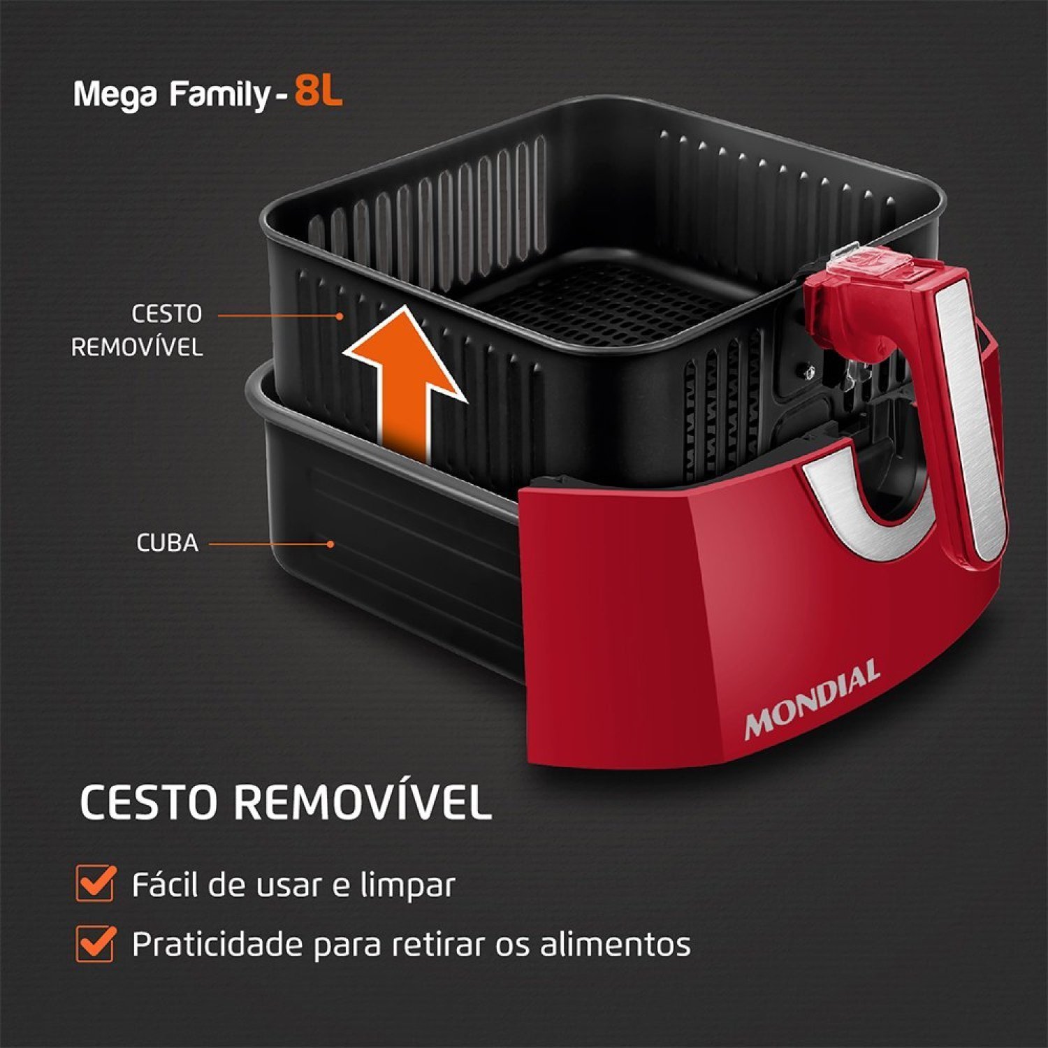 Fritadeira Elétrica Mondial sem Óleo, Air Fryer, 8L com Timer - AFN-80-BI  Preto/ Inox