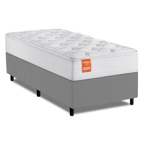 Cama Box Colchão Solteiro Molas Ensacadas Real 88x188x65cm Branco / Cinza Inducol