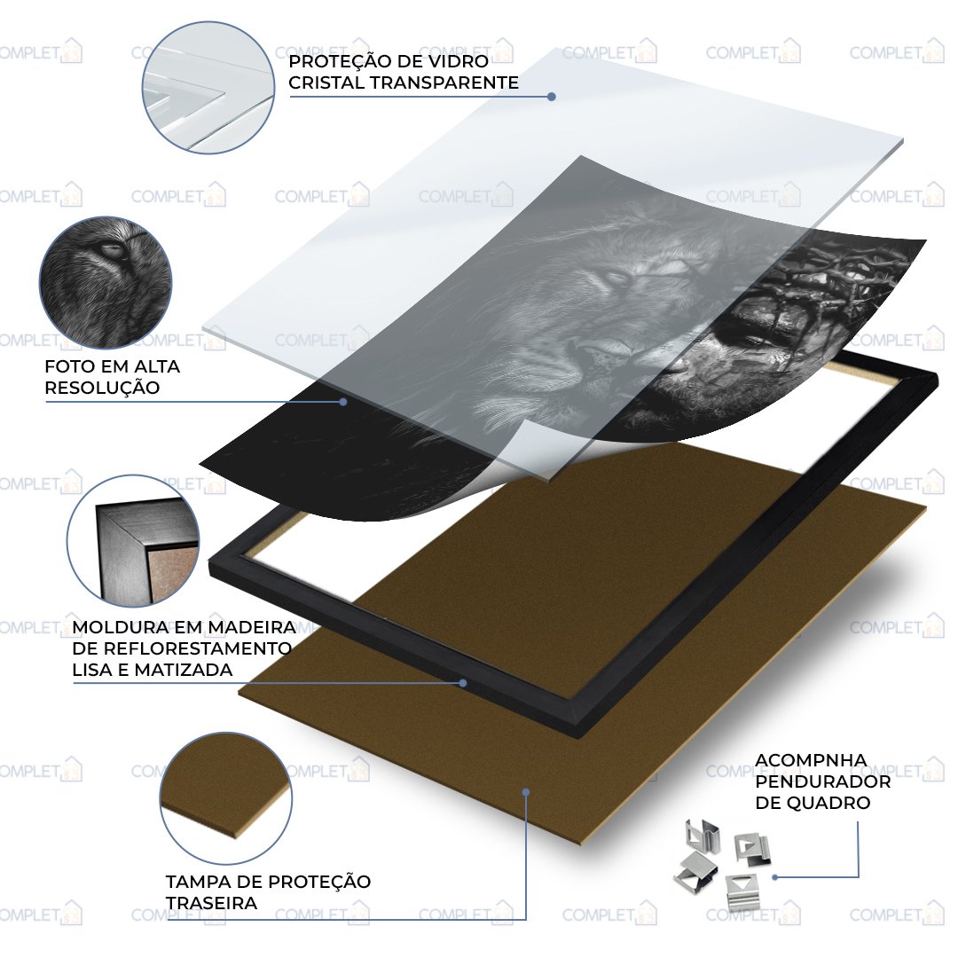 Quadro Leão da Tribo De Judá e Jesus Cristo Moldura e Vidro - 4