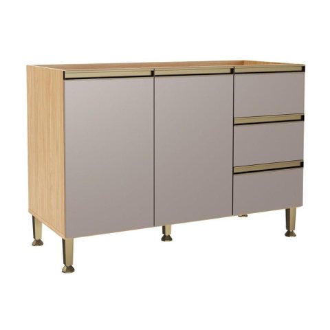 Gabinete Cozinha Modulado Rebeca 2PTS 3GAVS s/Tampo Cinza Movelbento