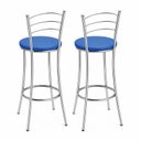 Ver imagem 5 de Kit 2 Banquetas Altas Cromadas com Assento Estofado e Encosto para Bancada Cozinha Cromado/Azul