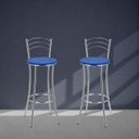 Ver imagem 4 de Kit 2 Banquetas Altas Cromadas com Assento Estofado e Encosto para Bancada Cozinha Cromado/Azul