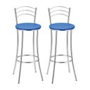 Ver imagem 2 de Kit 2 Banquetas Altas Cromadas com Assento Estofado e Encosto para Bancada Cozinha Cromado/Azul