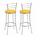 Ver imagem 5 de Kit 2 Banquetas Altas Cromadas com Assento Estofado e Encosto para Bancada Cozinha Cromado/Amarelo