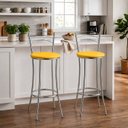 Ver imagem 1 de Kit 2 Banquetas Altas Cromadas com Assento Estofado e Encosto para Bancada Cozinha Cromado/Amarelo