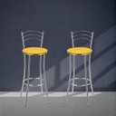 Ver imagem 4 de Kit 2 Banquetas Altas Cromadas com Assento Estofado e Encosto para Bancada Cozinha Cromado/Amarelo