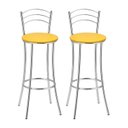 Ver imagem 2 de Kit 2 Banquetas Altas Cromadas com Assento Estofado e Encosto para Bancada Cozinha Cromado/Amarelo