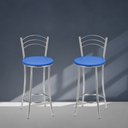 Ver imagem 5 de Kit 2 Banquetas Médias Cromadas com Assento Estofado e Encosto para Bancada Cozinha e Área Gourmet Cromada/Azul Cromada/Azul