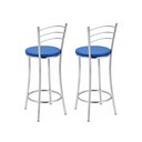 Ver imagem 2 de Kit 2 Banquetas Médias Cromadas com Assento Estofado e Encosto para Bancada Cozinha e Área Gourmet Cromada/Azul Cromada/Azul